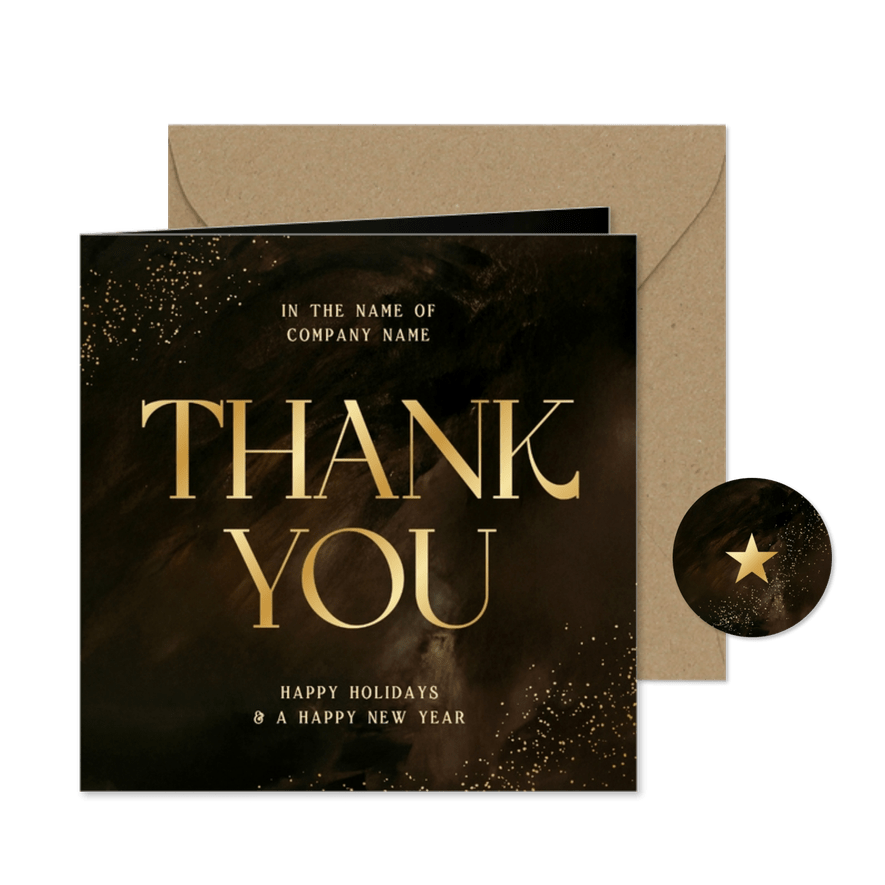Dankeskarte braun gold 'Thank you' internationale Firma - Karteneindruck