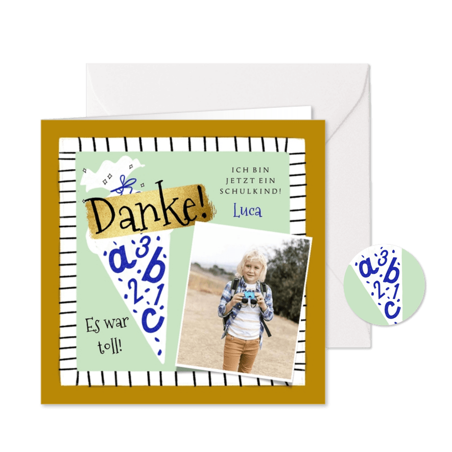 Dankeskarte Einschulung Foto & Schultüte - Karteneindruck
