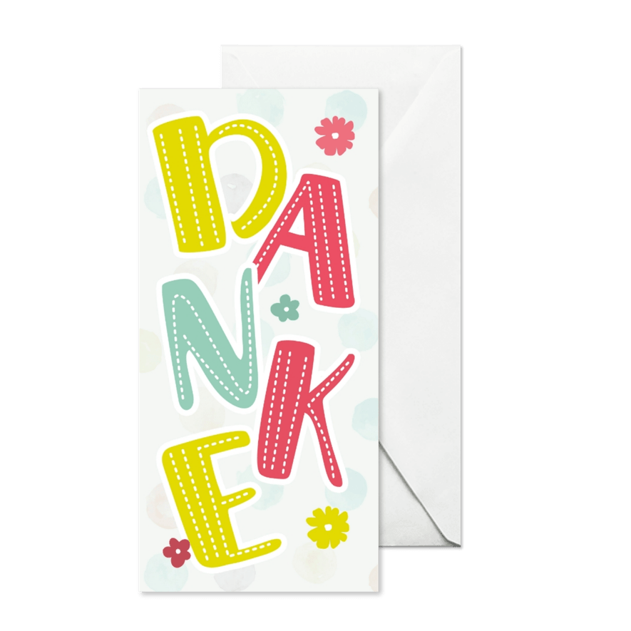 Dankeskarte Einschulung mit großem buntem Danke - Karteneindruck
