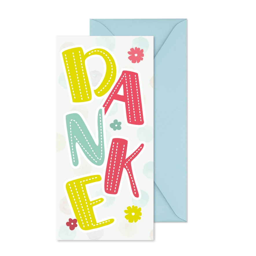 Dankeskarte Einschulung mit großem buntem Danke - Karteneindruck
