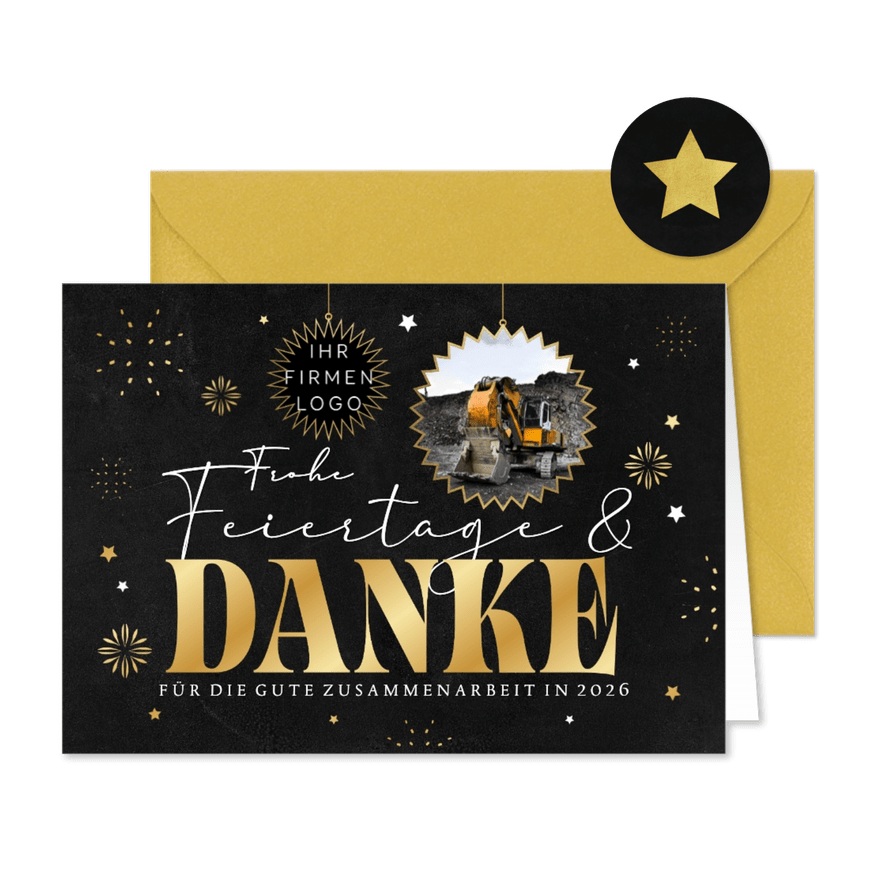 Dankeskarte Firma Logo Foto Weihnachen Feurwerk Schwarz - Kartenvorschau
