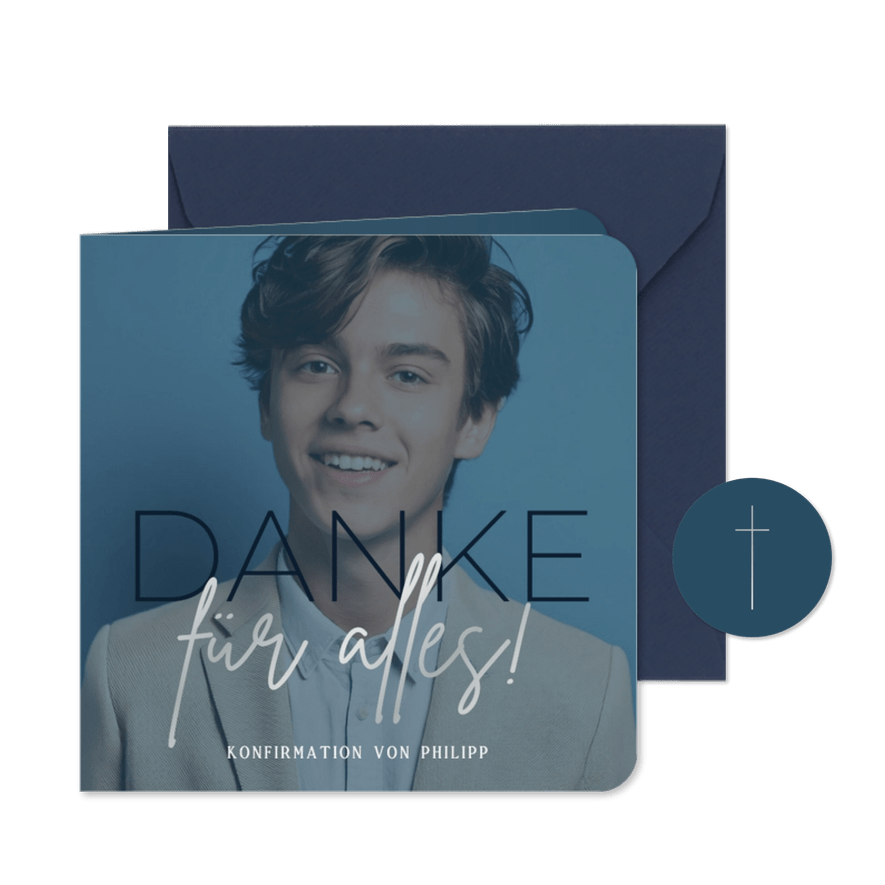 Dankeskarte Foto Konfirmation dunkelblau silber - Karteneindruck