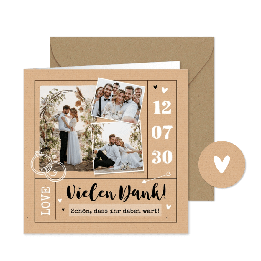 Dankeskarte Fotocollage Hochzeit Kraftpapier - Kartenvorschau