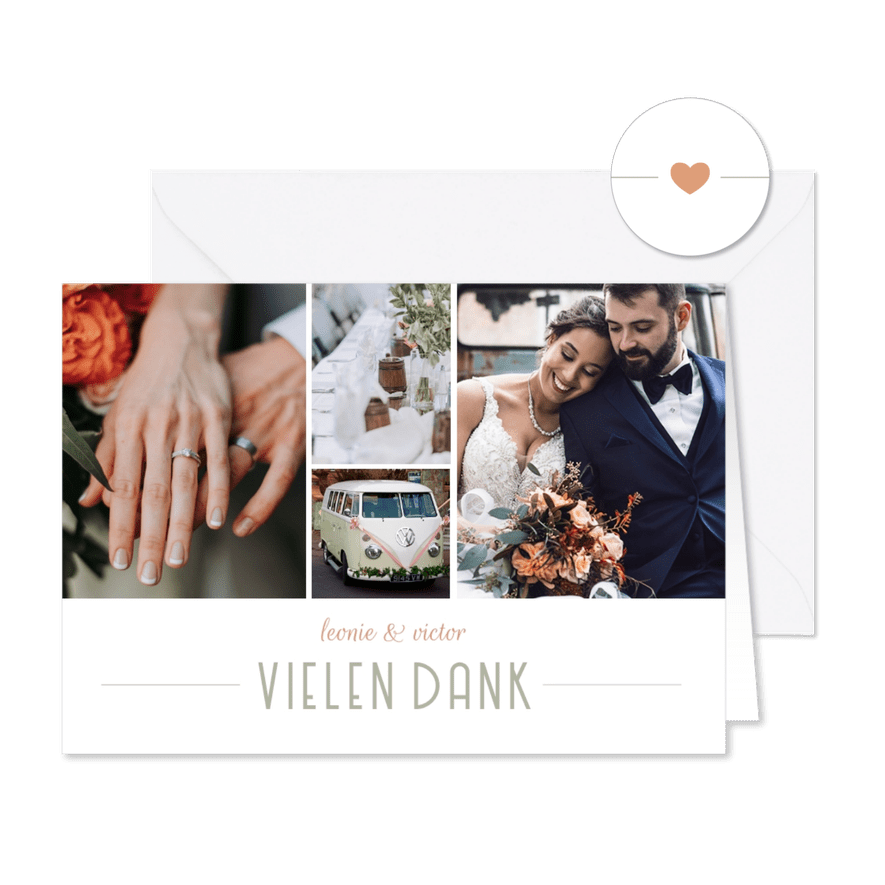 Dankeskarte Fotocollage Hochzeit moderne Klassik - Karteneindruck
