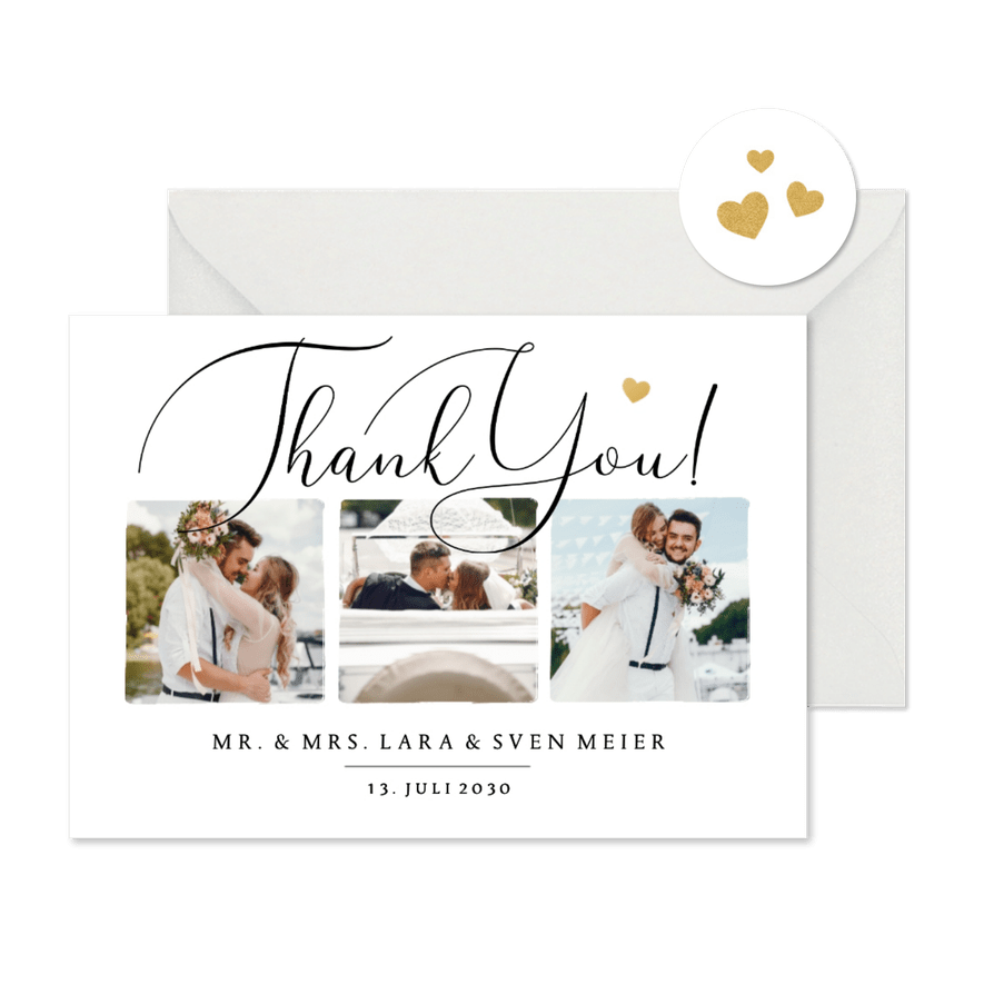 Dankeskarte Fotocollage Kalligrafie 'Thank you' - Kartenvorschau

