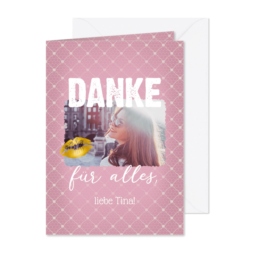 Dankeskarte Freundschaft mit Gittermuster - Karteneindruck