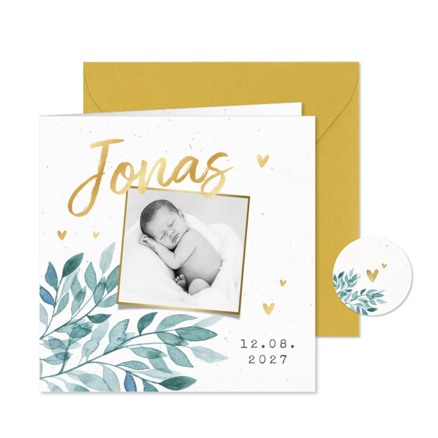 Dankeskarte Geburt eigenes Foto Zweige botanisch - Karteneindruck
