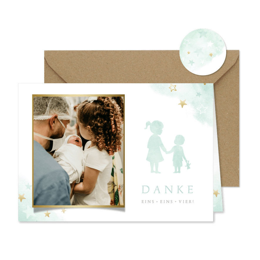 Dankeskarte Geburt Foto große Schwester kleiner Bruder - Karteneindruck
