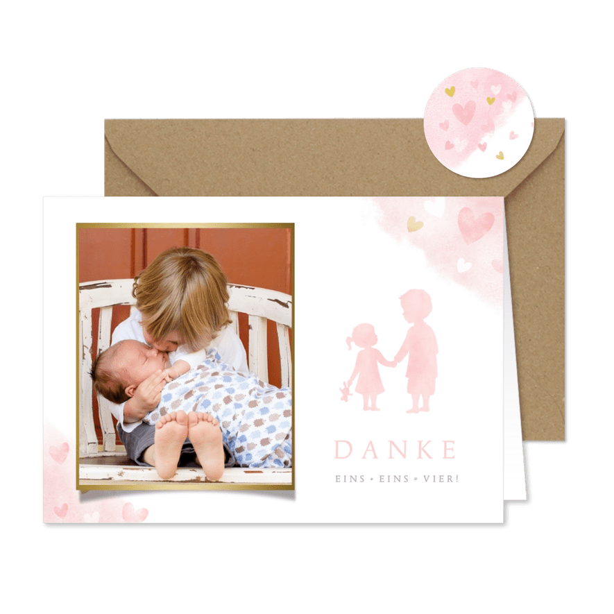 Dankeskarte Geburt Foto großer Bruder kleine Schwester - Kartenvorschau

