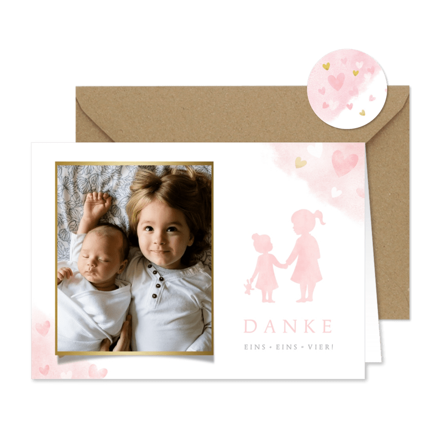 Dankeskarte Geburt Foto Schwestern - Karteneindruck
