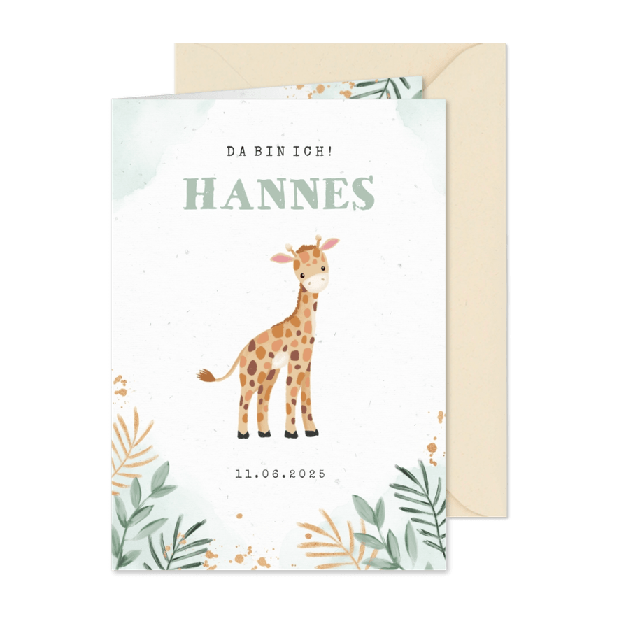Dankeskarte Geburt Giraffe Wasserfarbe grün Foto innen - Karteneindruck