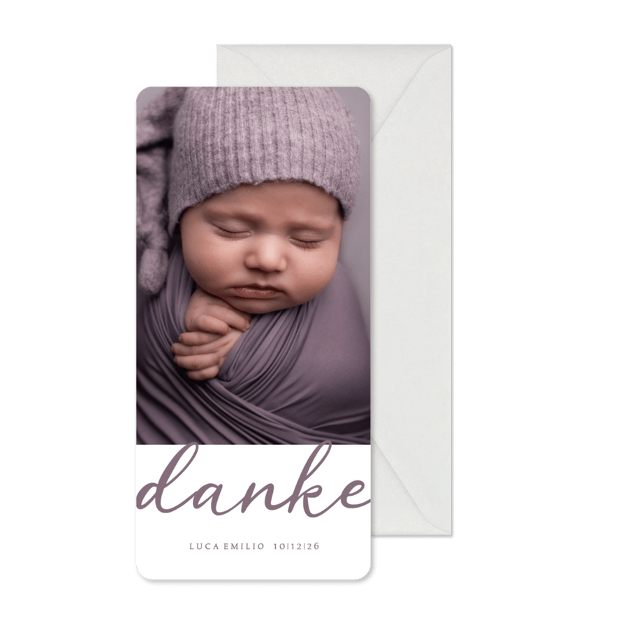 Dankeskarte Geburt großes Foto - Karteneindruck