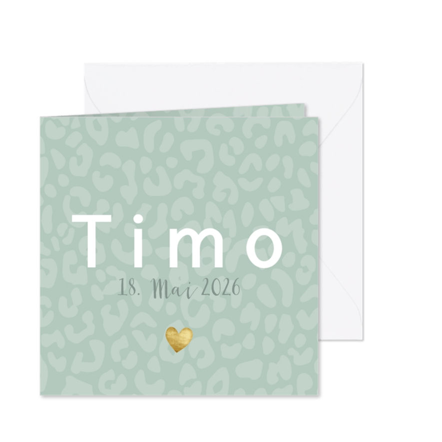 Dankeskarte Geburt Leopardenprint blaugrün Foto innen - Karteneindruck