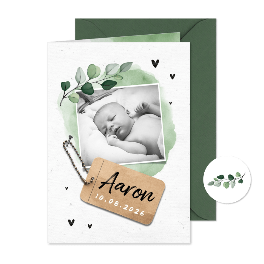 Dankeskarte Geburt mit Foto botanisch - Kartenvorschau