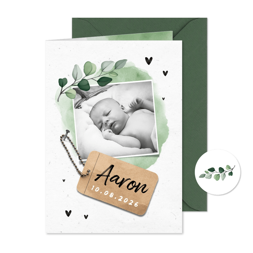 Dankeskarte Geburt mit Foto botanisch - Karteneindruck