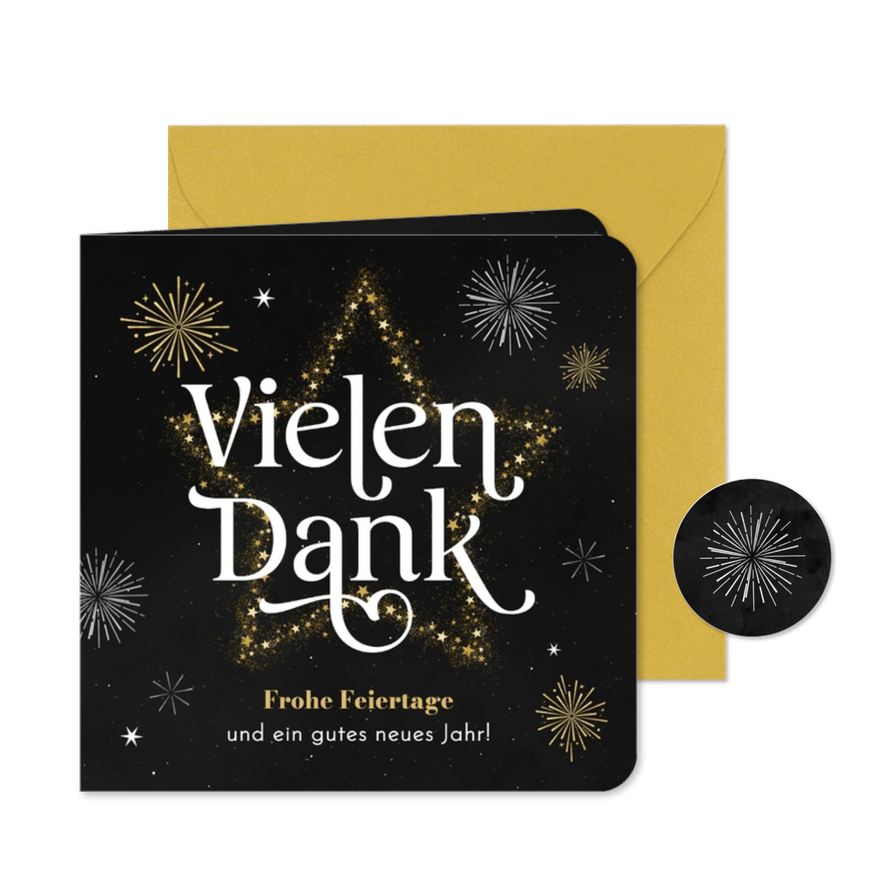 Dankeskarte geschäftlich Stern 'Vielen Dank' mit Feuerwerk - Karteneindruck