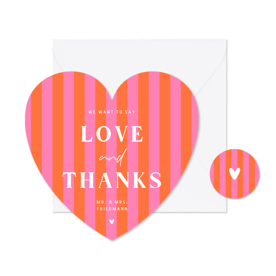 Dankeskarte Herzform Colorblocking Streifen Rosa Orange - Karteneindruck
