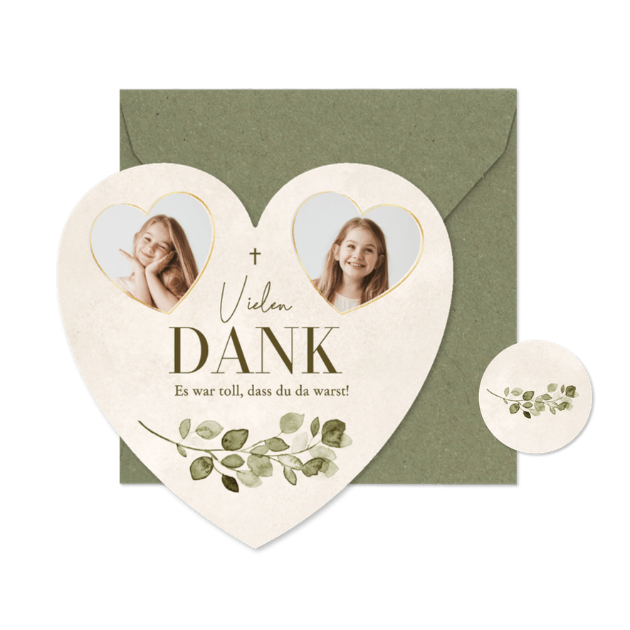 Dankeskarte Herzkarte Sand Aquarell Eukalyptus - Karteneindruck