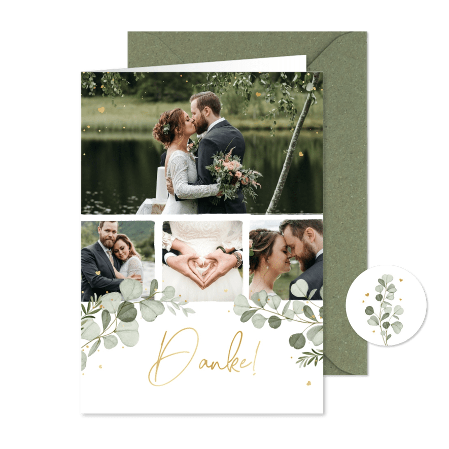 Dankeskarte Hochzeit Aquarellzweige Fotoserie - Karteneindruck