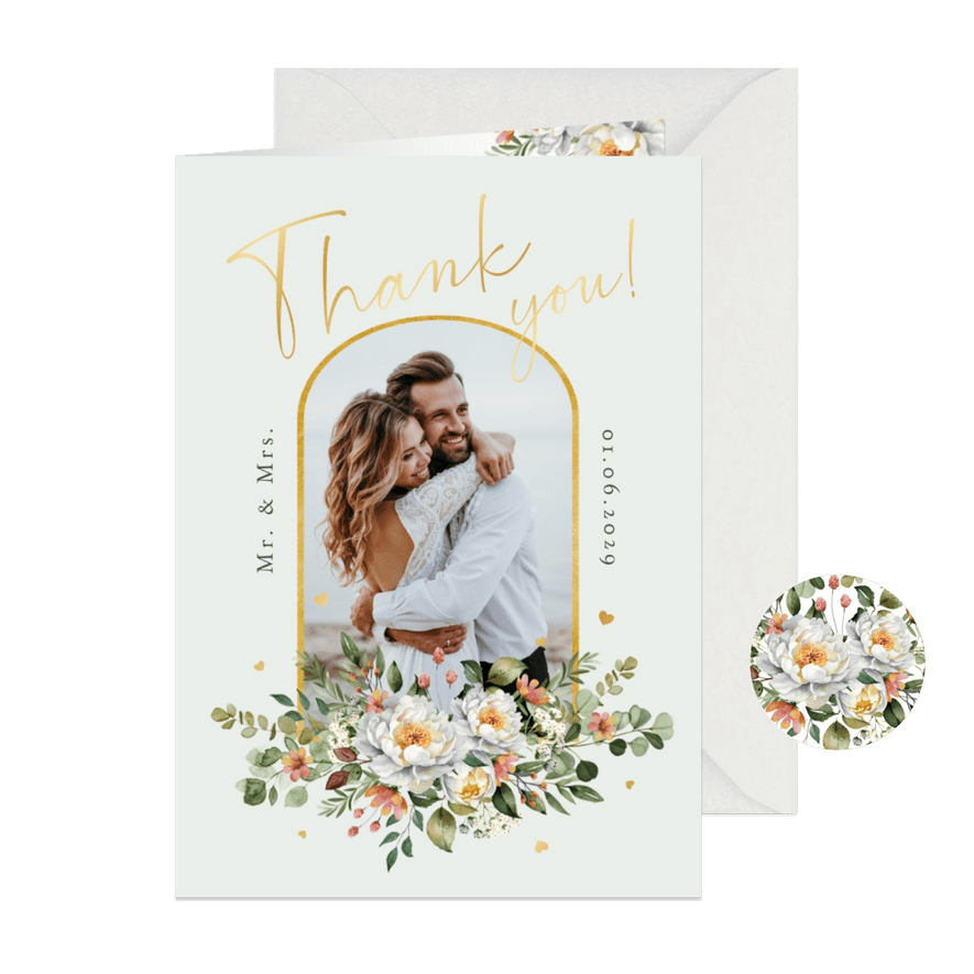 Dankeskarte Hochzeit Blumenbukett & Foto - Karteneindruck
