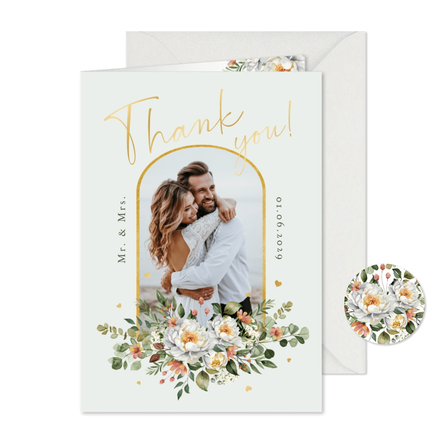 Dankeskarte Hochzeit Blumenbukett & Foto - Karteneindruck
