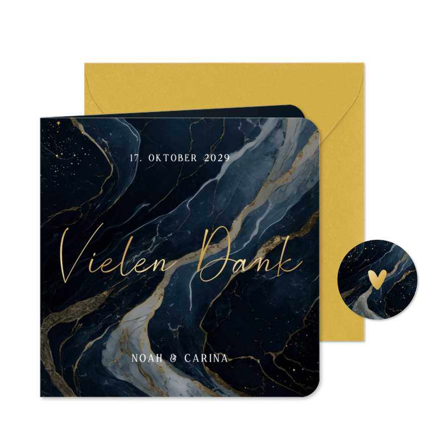 Dankeskarte Hochzeit dunkler Marmorlook - Karteneindruck
