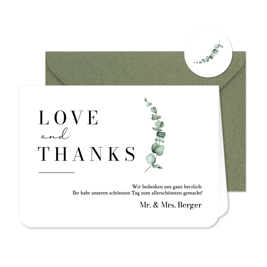 Dankeskarte Hochzeit Eukalyptus elegant Aquarell - Karteneindruck