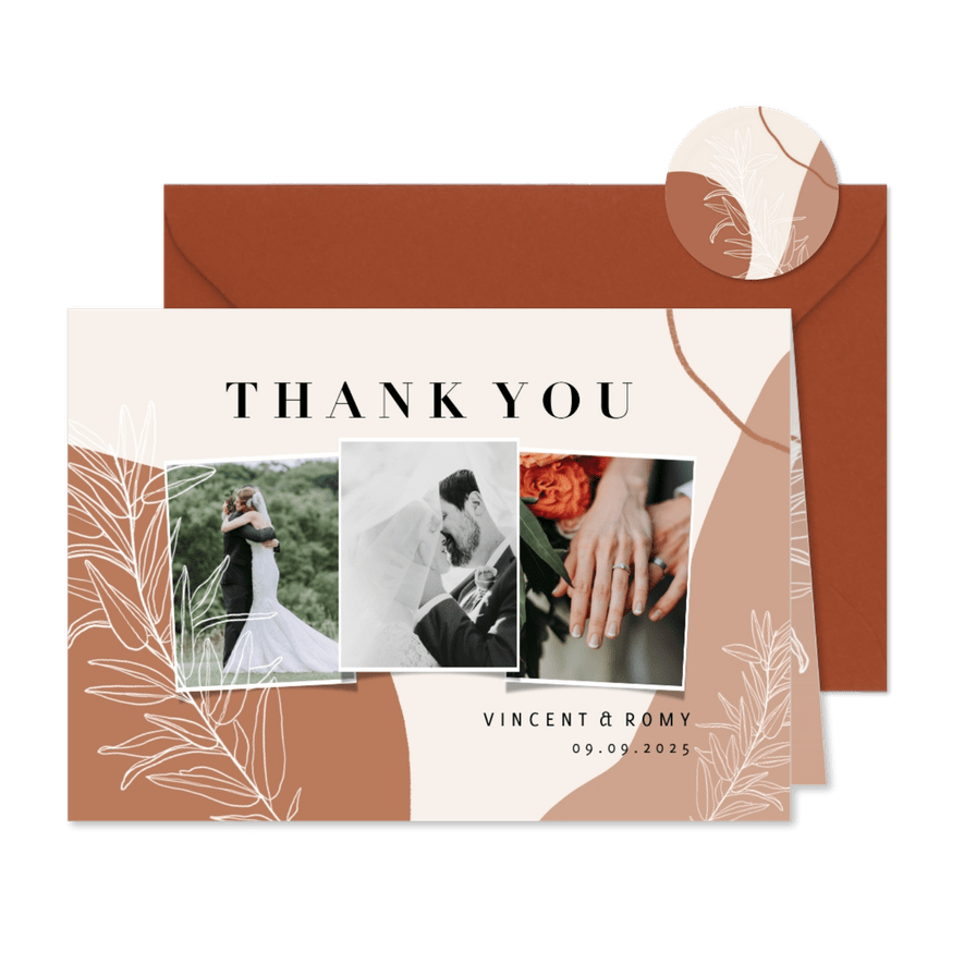 Dankeskarte Hochzeit filigrane Zweige Fotocollage - Karteneindruck