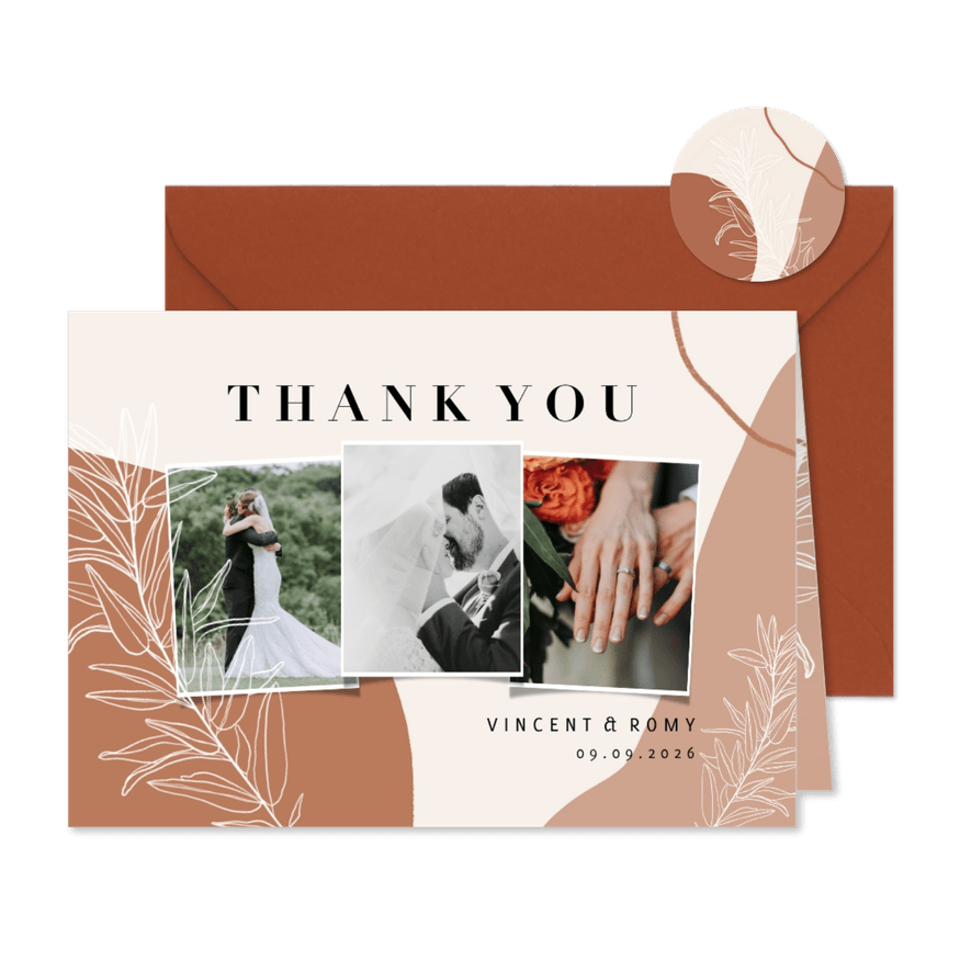 Dankeskarte Hochzeit filigrane Zweige Fotocollage - Karteneindruck