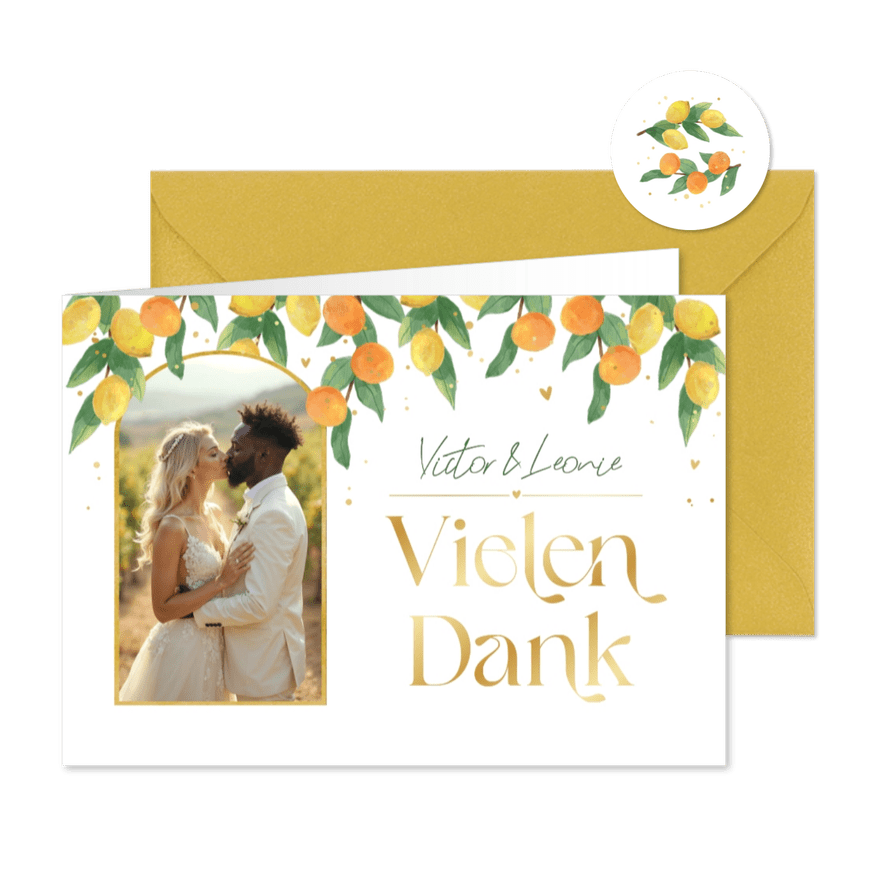 Dankeskarte Hochzeit Foto & Zitrusfrüchte - Karteneindruck