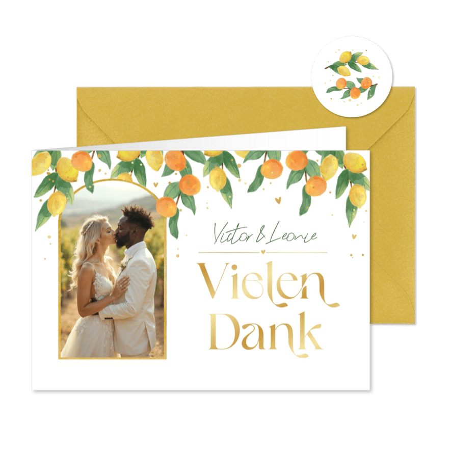 Dankeskarte Hochzeit Foto & Zitrusfrüchte - Karteneindruck
