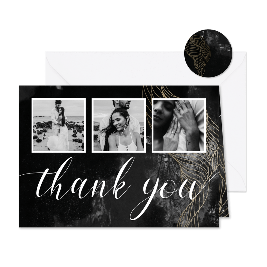 Dankeskarte Hochzeit Fotocollage elegant-industriell - Karteneindruck