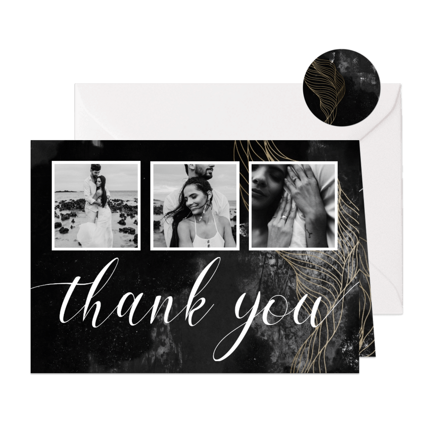 Dankeskarte Hochzeit Fotocollage elegant-industriell  - Karteneindruck
