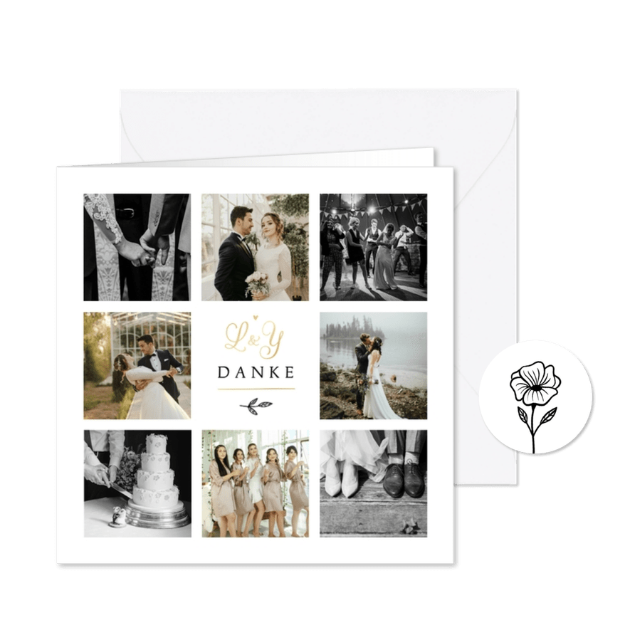 Dankeskarte Hochzeit Fotocollage klassisch - Kartenvorschau