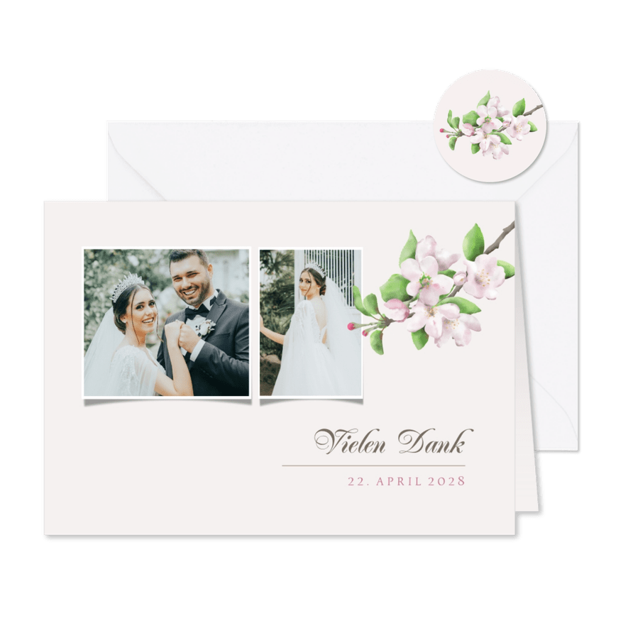 Dankeskarte Hochzeit Fotos Apfelblüte - Karteneindruck