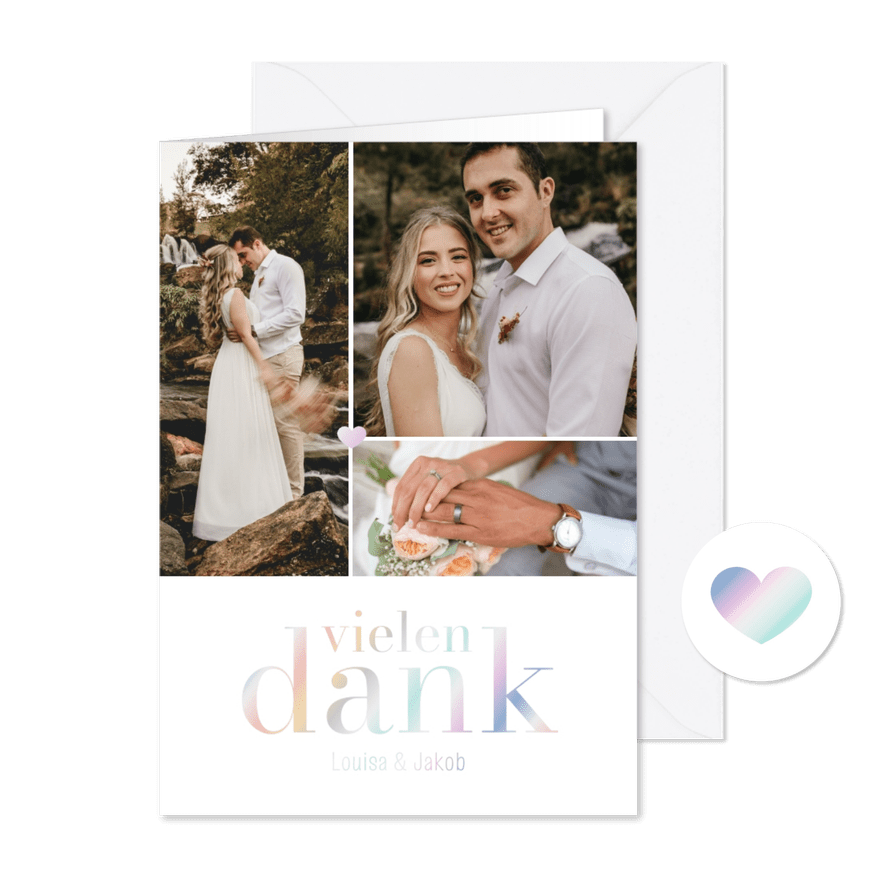 Dankeskarte Hochzeit Fotos & Vielen Dank holografisch - Karteneindruck