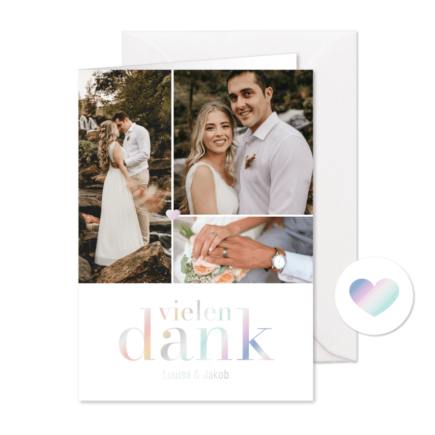 Dankeskarte Hochzeit Fotos & Vielen Dank holografisch - Karteneindruck
