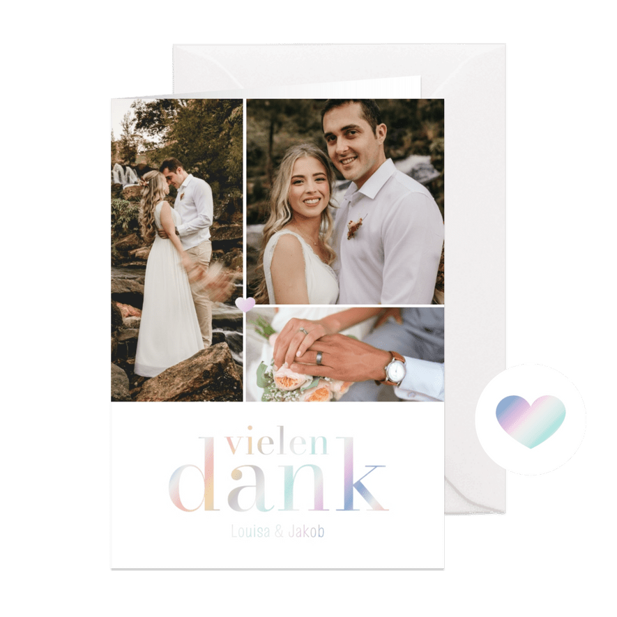 Dankeskarte Hochzeit Fotos & Vielen Dank holografisch - Karteneindruck
