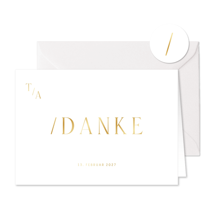 Dankeskarte Hochzeit Goldschrift minimalistisch - Karteneindruck
