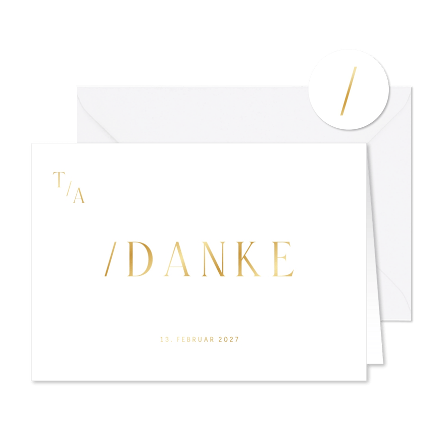 Dankeskarte Hochzeit Goldschrift minimalistisch - Kartenvorschau