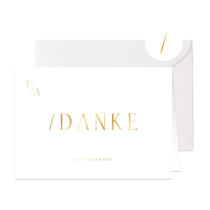 Dankeskarte Hochzeit Goldschrift minimalistisch - Karteneindruck
