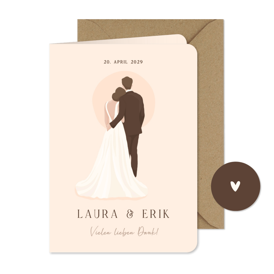 Dankeskarte Hochzeit illustriertes Brautpaar - Karteneindruck