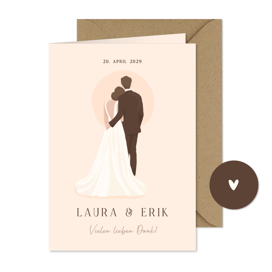 Dankeskarte Hochzeit illustriertes Brautpaar - Karteneindruck