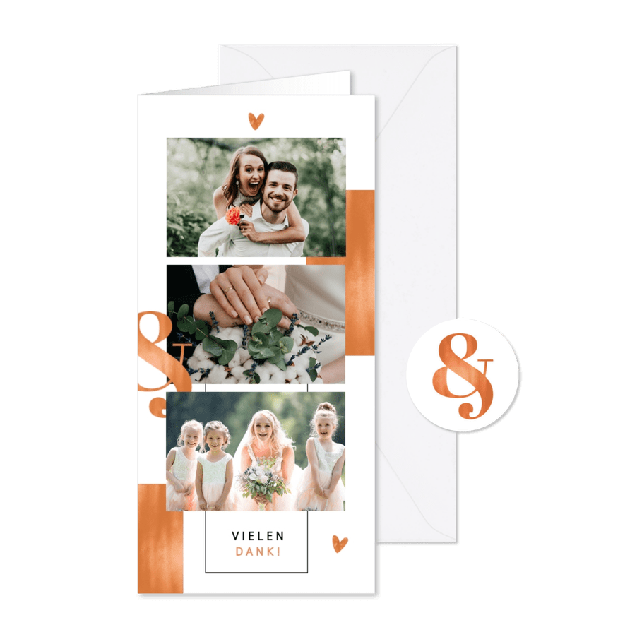 Dankeskarte Hochzeit Kupfer grafisch Fotocollage - Karteneindruck