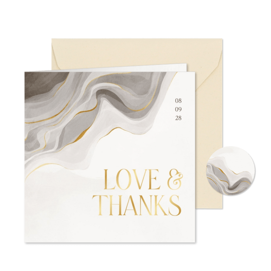 Dankeskarte Hochzeit Marmor und Gold - Kartenvorschau
