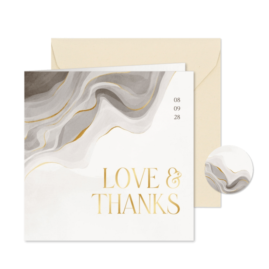 Dankeskarte Hochzeit Marmor und Gold - Karteneindruck
