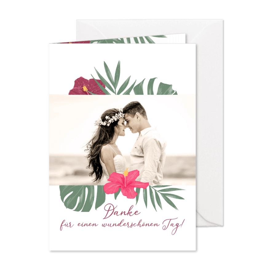 Dankeskarte Hochzeit mit Hibiskus - Karteneindruck
