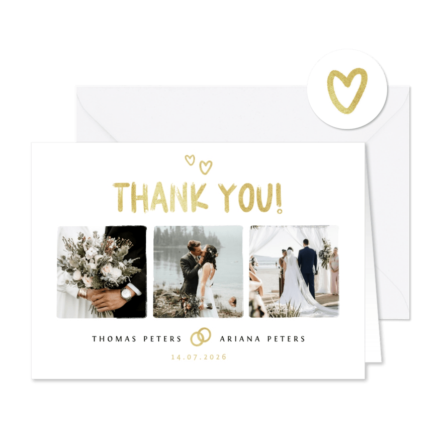 Dankeskarte Hochzeit Pinselstrich Fotocollage - Karteneindruck
