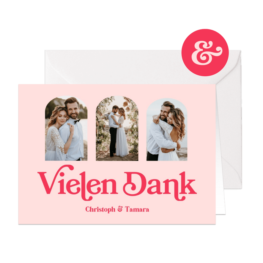 Dankeskarte Hochzeit Retro-Optik & Foto - Karteneindruck
