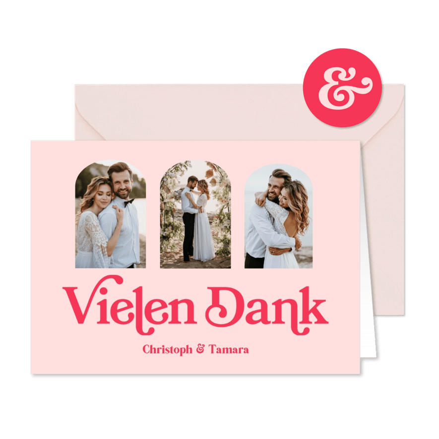 Dankeskarte Hochzeit Retro-Optik & Foto - Kartenvorschau